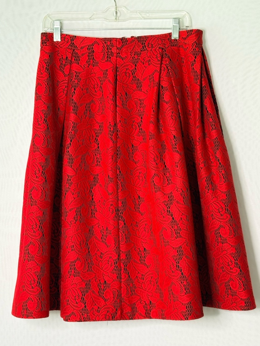 Red Lace A-Line Skirt with Floral Overlay 7th Avenue Design Studio Size 8